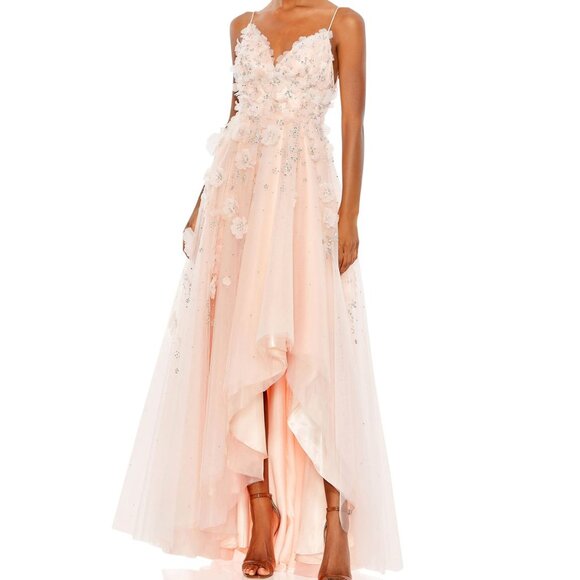NWT MAC DUGGAL FLORAL EMBELLISHED PETAL PINK SLEEVELESS HIGH LOW GOWN SZ 2 11292 - Picture 1 of 13